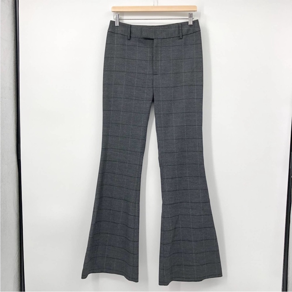 Smythe Mid Rise Bootcut Pants Gray Windowpane Plaid Size 2 Stretch